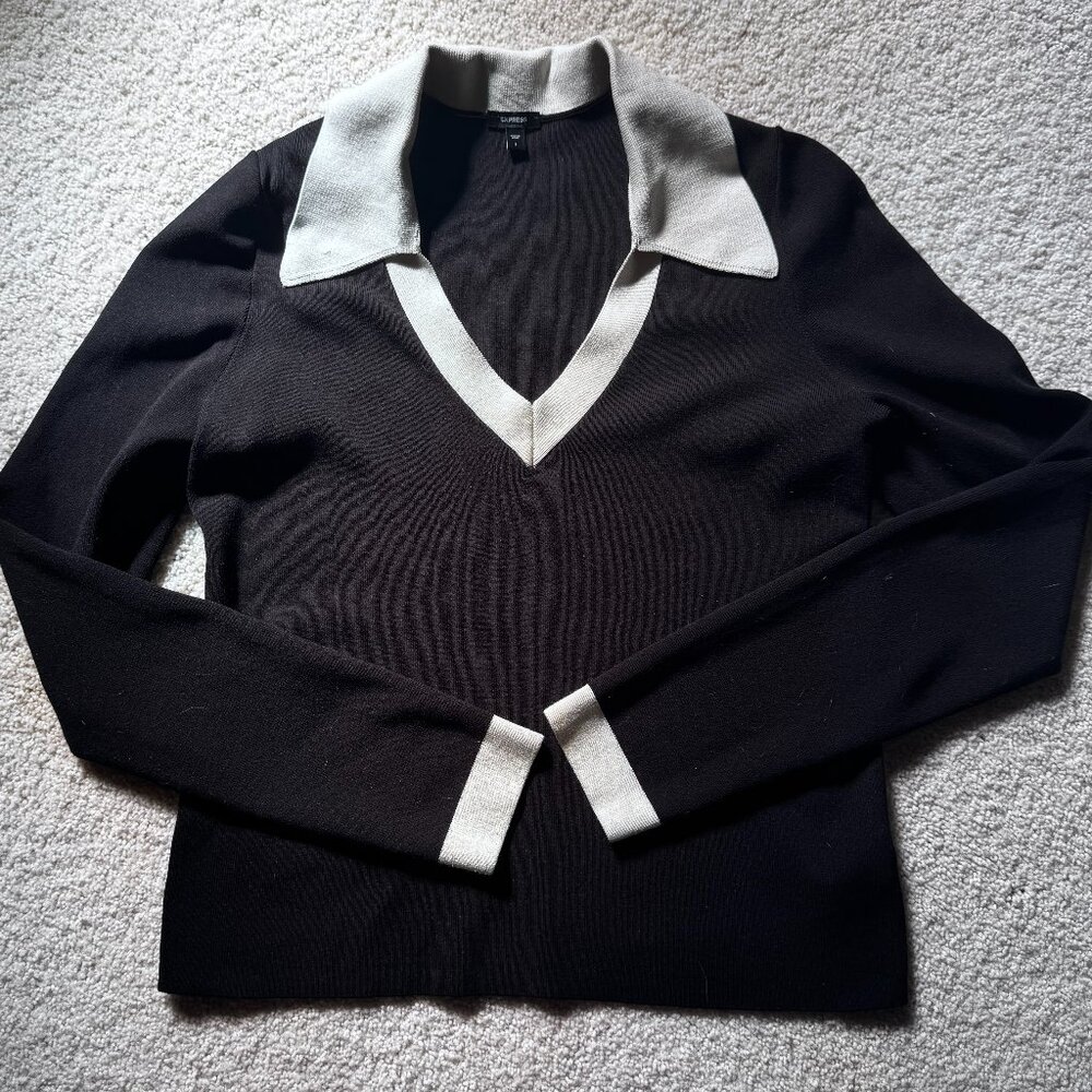 Express Black and Cream Collared Sweater
